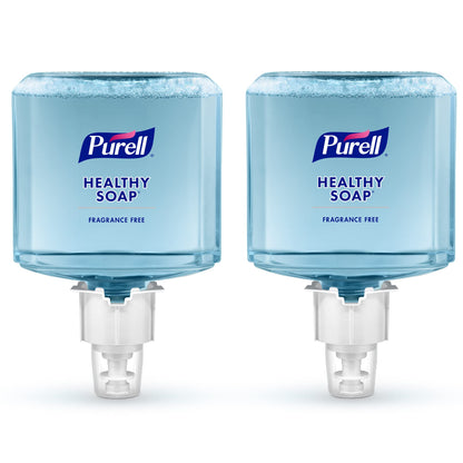 Two 1200 mL refill bottles of PURELL HEALTHY SOAP gentle fragrance-free foam soap for PURELL ES6 automatic dispensers.
