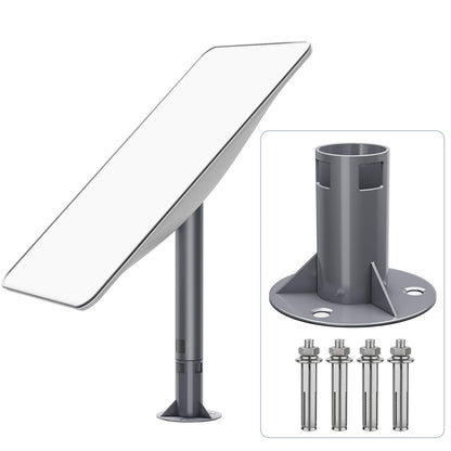 Starlink Gen 2 metal fixed base and pole mount with stainless steel pipe adapter for satellite receiver installation.
