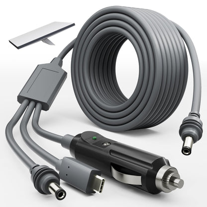 Starlink Mini 3-in-1 DC power cable with 10ft length, USB-C, cigarette lighter plug, and DC male connector for Starlink accessories