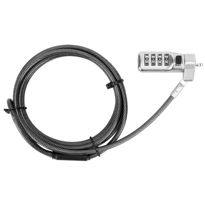 Targus DEFCON Compact Serialized Combo Cable Lock securing a laptop and desktop for enhanced security.