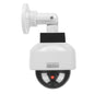 Fake CCTV security dome camera with flashing red LED light and warning sticker, designed for indoor and outdoor security deterrence.