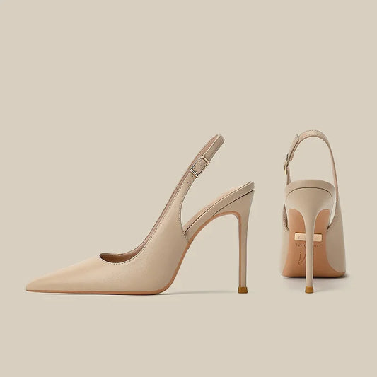 Elegant nude high-heeled women's shoes with slim heels and pointed back, stylish and comfortable for versatile commuting wear.