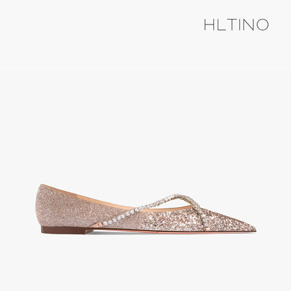 Luxury women's pointed toe backless loafers with low heel, star-style design, comfortable fit, perfect for fashion parties.