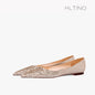 Luxury women's backless loafers with pointed toes, star style, low heel, in nude color, perfect for fashion and party occasions.