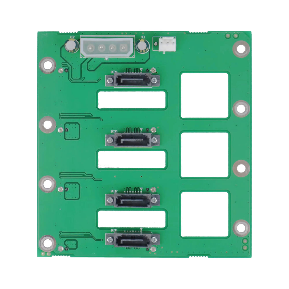 Black NAS-04 4-bay Mini-ITX home storage server chassis with hot-swap HDD/SSD bays, 1U flex PSU, and 120mm fan.