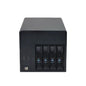 Black NAS-04 4-bay Mini-ITX home storage server chassis with hot-swap HDD and SSD bays, 1U flex PSU, 120mm fan.
