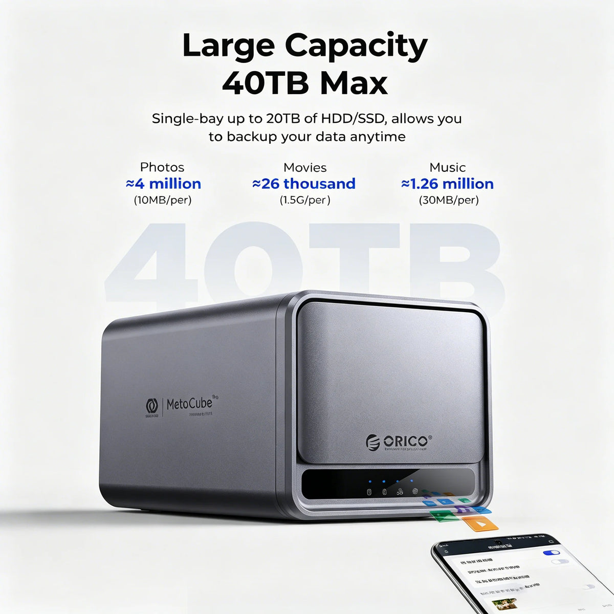 Orico TS200 SATA 3.0 NAS 2-Bay enclosure for HDD/SSD storage, backup, and file sharing in a sleek black design