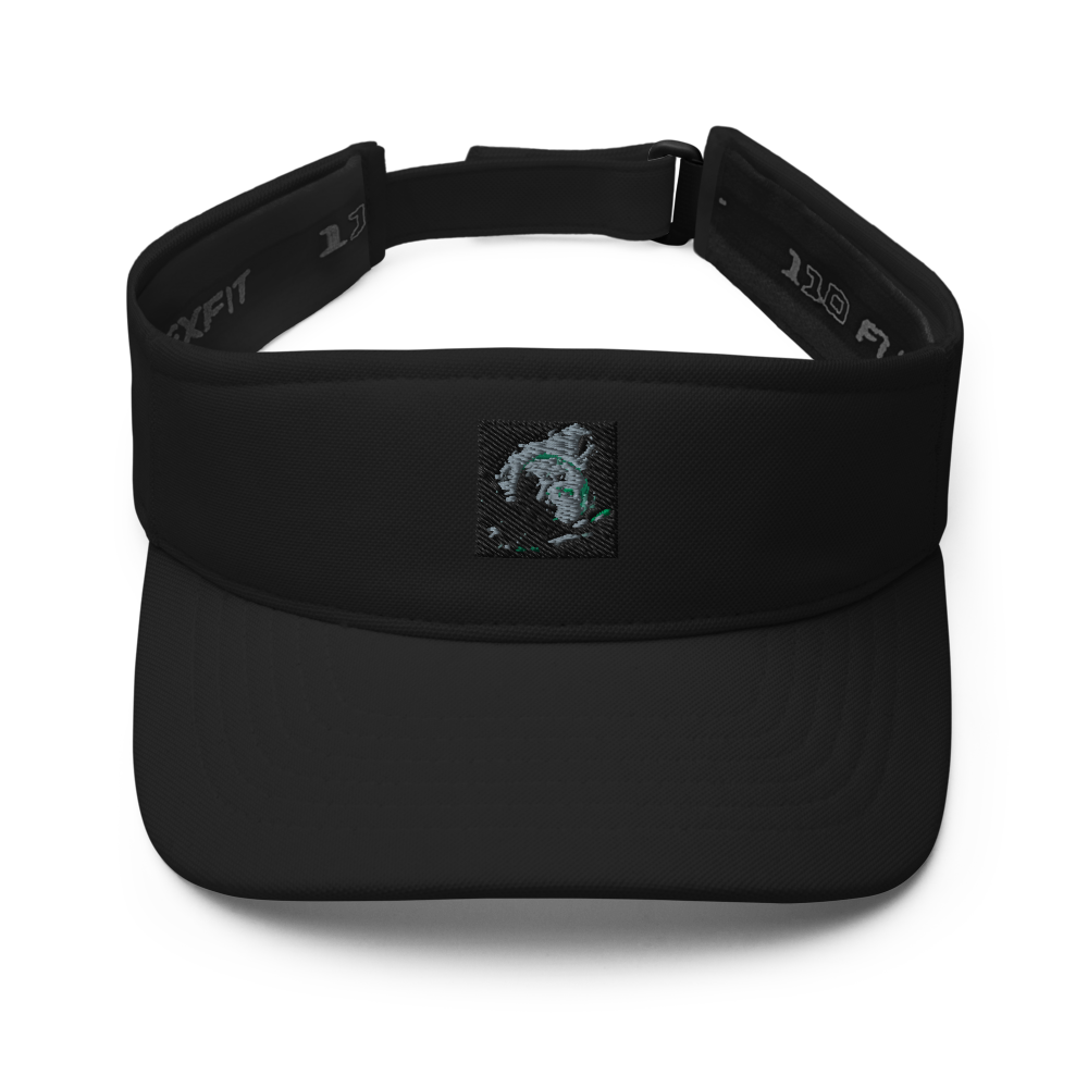 Navy Flexfit 8110 visor hat by BACKUPMYFILESNOW.COM® with curved brim and adjustable fit, showcasing a stylish outdoor accessory.
