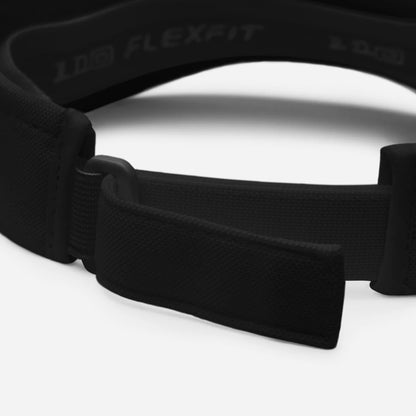 Navy Flexfit 8110 visor hat with curved brim and adjustable strap, featuring the BACKUPMYFILESNOW.COM® logo.