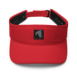 Navy Flexfit 8110 visor with curved brim and adjustable strap, featuring the BackupMyFilesNow.com® logo on the front.