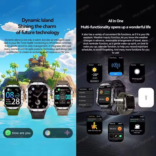 Black 2025 SmartWatch for men and women with GPS, heart rate, sleep tracking, waterproof design, compatible with iOS and Android.