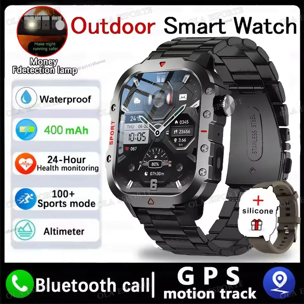 Black 2025 smart smartwatch for men and women with GPS, heart rate monitor, sleep tracking, waterproof design, compatible with iOS and Android.