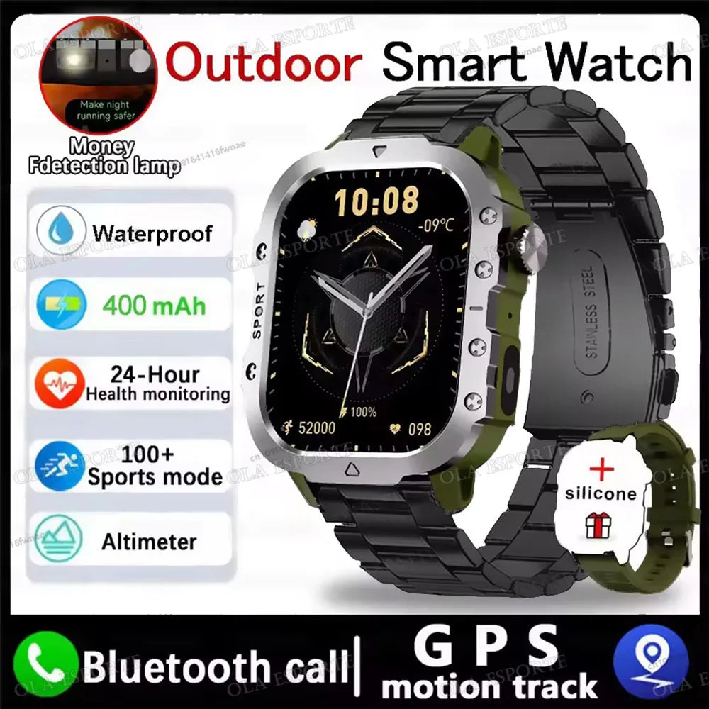 Black 2025 SmartWatch for men and women with outdoor GPS, heart rate, sleep tracking, waterproof design, compatible with iOS and Android.