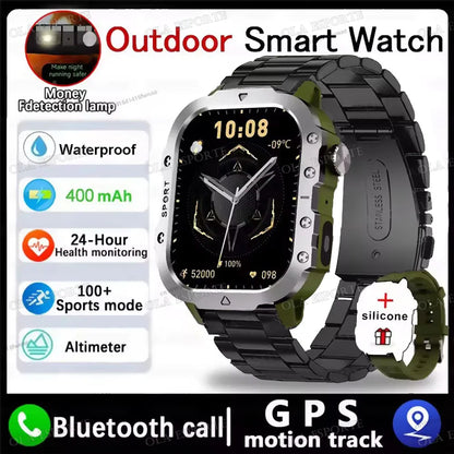 Black 2025 SmartWatch for men and women with outdoor GPS, heart rate, sleep tracking, waterproof design, compatible with iOS and Android.