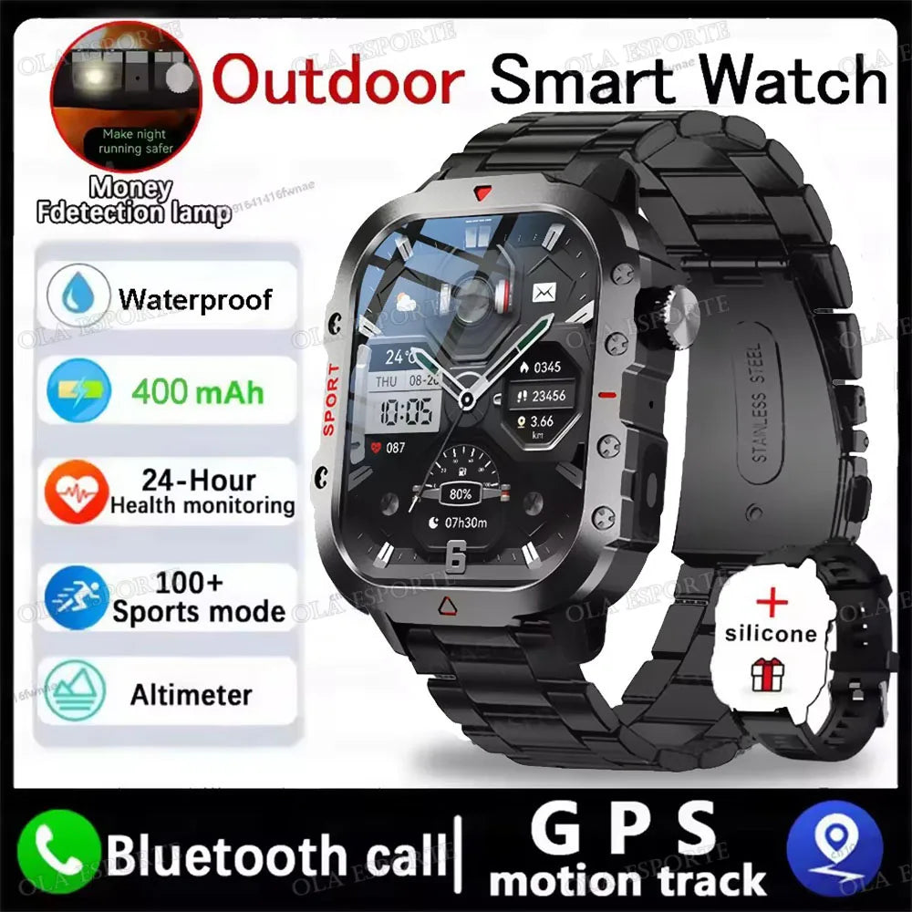 Black 2025 SmartWatch for men and women with GPS, heart rate monitor, sleep tracking, waterproof design, compatible with iOS and Android.