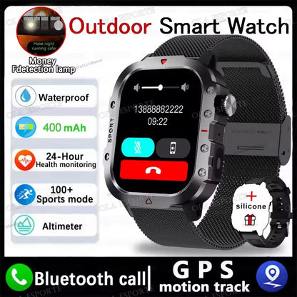 Black 2025 SmartWatch for men and women with GPS, heart rate monitor, sleep tracking, waterproof design, compatible with iOS and Android.