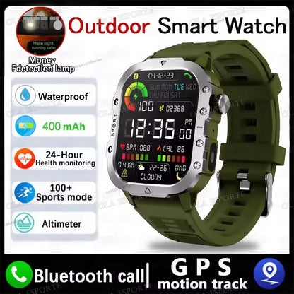 Black 2025 smartwatch for men and women featuring GPS, heart rate monitor, sleep tracking, waterproof design, compatible with iOS and Android.
