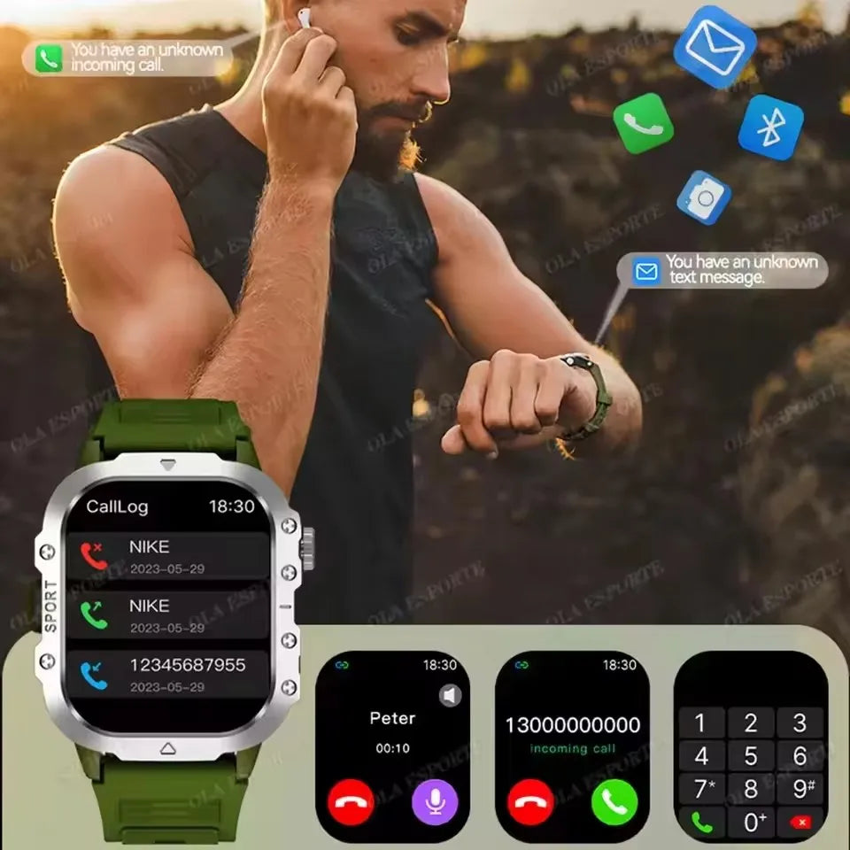 Black 2025 SmartWatch for men and women with GPS, heart rate, sleep tracking, waterproof design, compatible with iOS and Android.