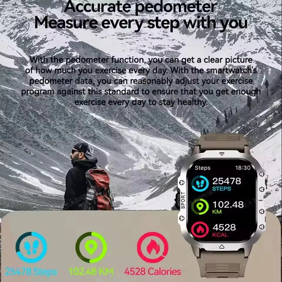 Black 2025 SmartWatch for men and women with GPS, heart rate monitor, sleep tracking, waterproof design, compatible with iOS and Android.
