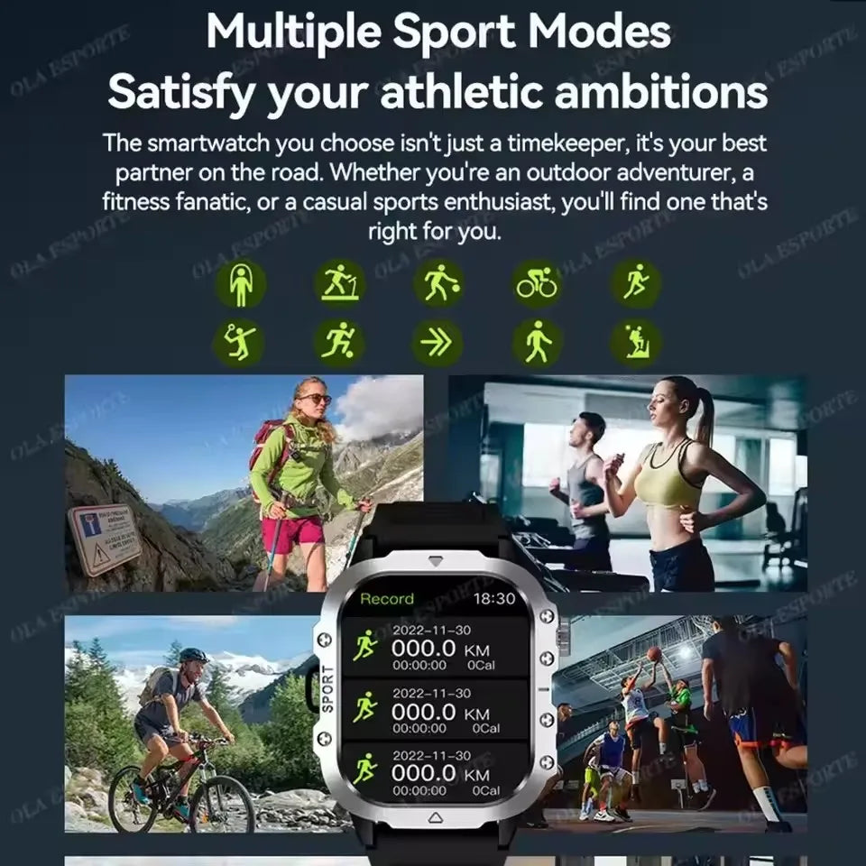 Black 2025 smart watch for men and women with GPS, heart rate, sleep tracking, waterproof design, compatible with iOS and Android.