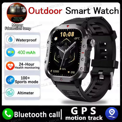 Black 2025 smart watch for men and women with GPS, heart rate, sleep tracking, waterproof design, compatible with iOS and Android.