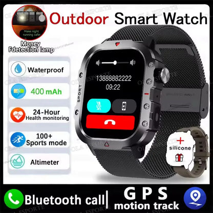 Black 2025 SmartWatch for men and women with GPS, heart rate monitor, sleep tracking, waterproof design, compatible with iOS and Android.