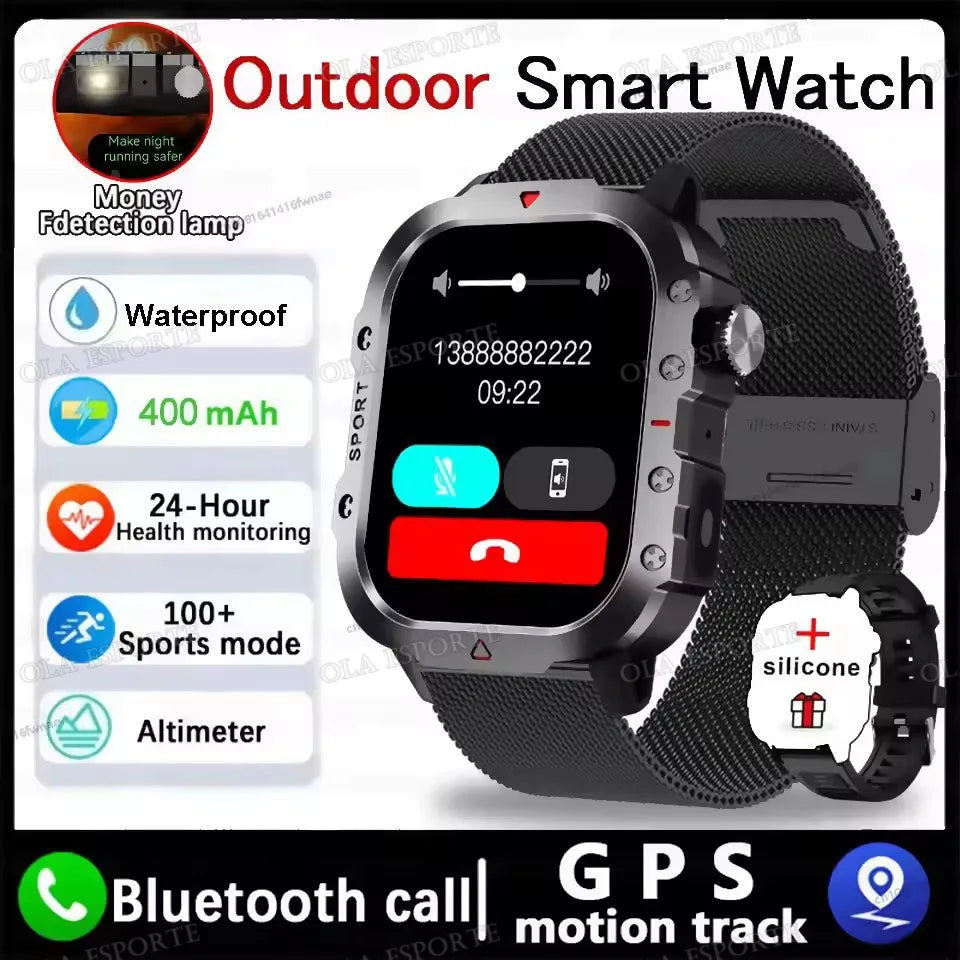 Black 2025 smart watch for men and women with GPS, heart rate, sleep tracking, waterproof design, compatible with iOS and Android.