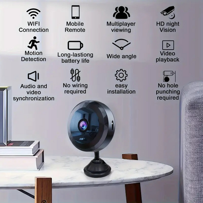 Wireless HD security camera by BackupMyFilesNow.com, black surveillance camera with WiFi connectivity and diamond-shaped design.
