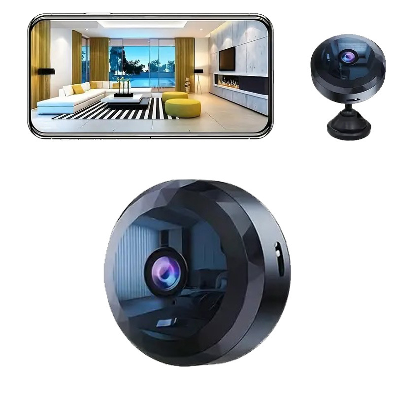 Black wireless HD security camera by BackupMyFilesNow.com, designed for home surveillance with WiFi connectivity and diamond-shaped design.