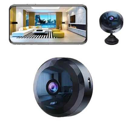 Black wireless HD security camera by BackupMyFilesNow.com, designed for home surveillance with WiFi connectivity and diamond-shaped design.