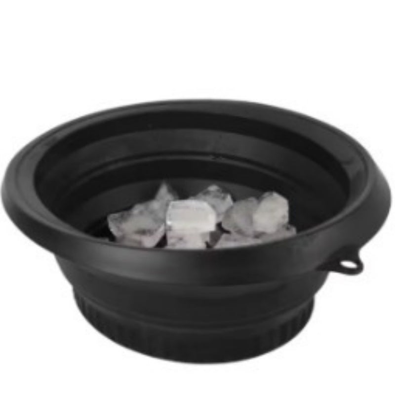 Green collapsible silicone ice basin from BackupMyFilesNow.com, measuring 27x26x3.5cm, with flexible, foldable design.
