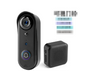 Wireless smart WiFi doorbell from BACKUPMYFILESNOW.COM® with camera, doorbell button, and sleek modern design for home security.