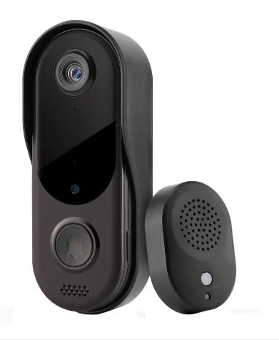 Wireless smart WiFi doorbell by BACKUPMYFILESNOW.COM® with a sleek design for home security and easy remote access.