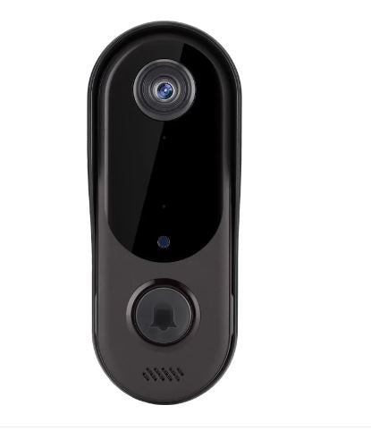 Wireless smart WiFi doorbell by BACKUPMYFILESNOW.COM® with camera, chime, and sleek design for home security.