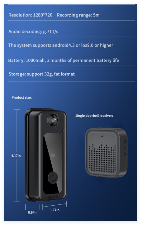 Wireless smart WiFi doorbell by BACKUPMYFILESNOW.COM® installed on a home exterior, with camera and doorbell button visible.