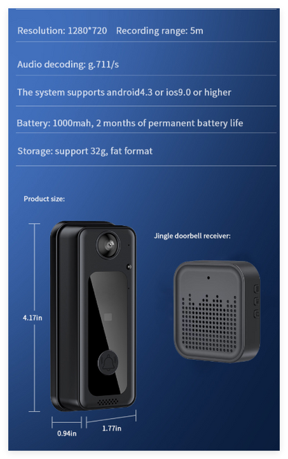 Wireless smart WiFi doorbell by BACKUPMYFILESNOW.COM® installed on a home exterior, with camera and doorbell button visible.