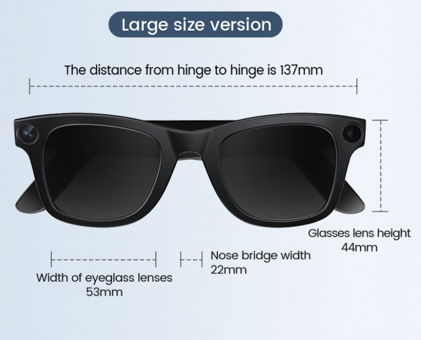 AI Camera Smart Glasses from BackupMyFilesNow.com with sleek sunglasses design and built-in discreet camera for capturing images and videos.