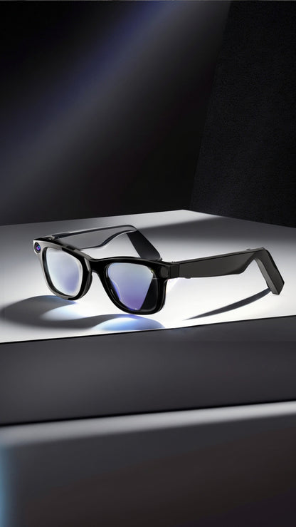 AI Camera Smart Glasses by BackupMyFilesNow.com featuring sleek sunglasses with built-in AI camera and recording capabilities.