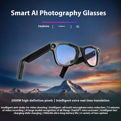 AI Camera Smart Glasses by BackupMyFilesNow.com featuring sleek sunglasses with built-in camera and smart technology.