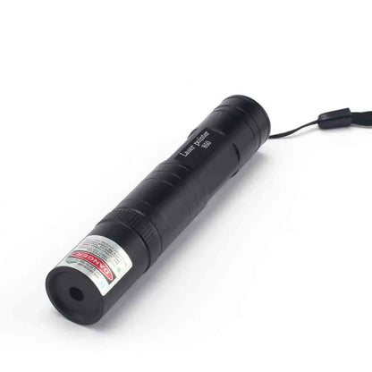 Green and red laser pointer pen used as a teaching tool and automatic cat toy for laser focus and play.