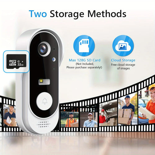 Tuya WiFi Video Doorbell with 1080P HD camera, 2-way audio, outdoor design, motion detection, and live alerts.