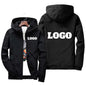 Black men's waterproof windbreaker jacket with customized orange name print, casual plus size 7XL outdoor sportswear.