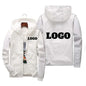 Black men's waterproof windbreaker jacket with customized orange name patch, casual outdoor sportswear, plus size 7XL from BACKUPMYFILESNOW.COM®.