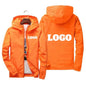 Men's black waterproof windbreaker jacket with customized orange name print, casual outdoor sportswear, plus size 7XL by BACKUPMYFILESNOW.COM®
