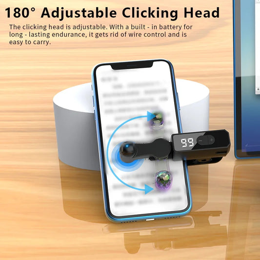 BackupMyFilesNow.com screen auto clicker device for smartphones, used for app automation, live streaming, and gaming touch control.