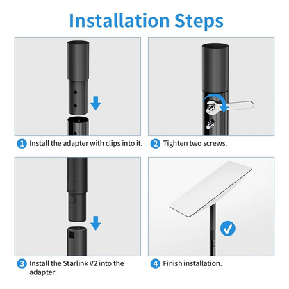Aluminum pole mount pipe adapter kit for Starlink Dish V2, suitable for satellite mast installation without U clamp.