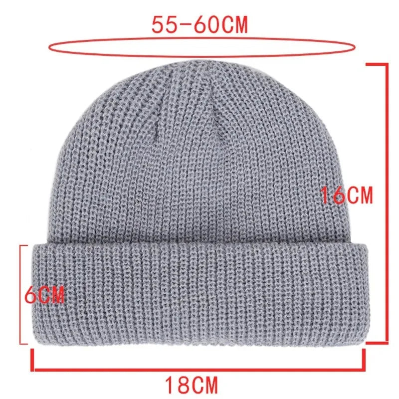 Navy blue knitted beanie cap for men and women, wool fashion skullies hat, warm and simple for autumn winter wear.