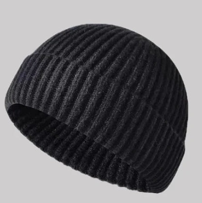 Navy blue knitted beanie hat for men and women, warm wool winter cap with simple style, suitable for autumn and winter.