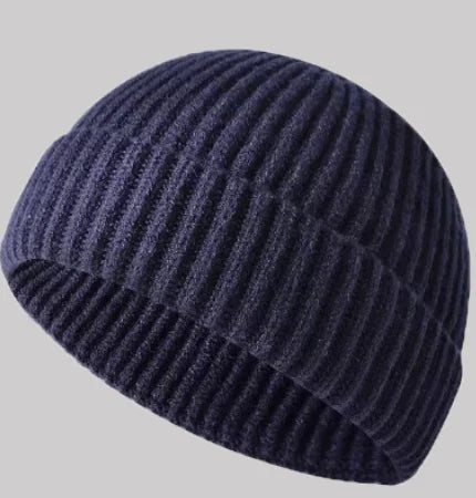 Navy blue knitted beanie cap for men and women, warm wool fashion skullies hat, suitable for autumn and winter.