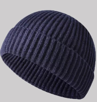 Navy blue knitted beanie cap for men and women, warm wool fashion skullies hat, suitable for autumn and winter.